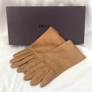 Vintage Prada Lambskin and Silk Light Brown Gloves